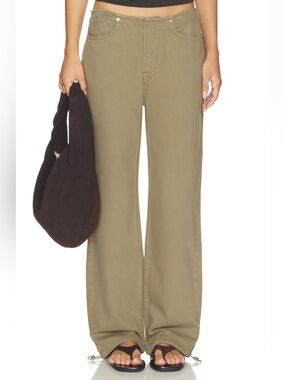 GRLFRND The Erika Low Rise Cinched Hem Jeans Oak Moss Utility Wide Leg Size 27